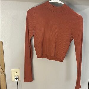Forever 21 Orange Long Sleeve Fitted Crop Top